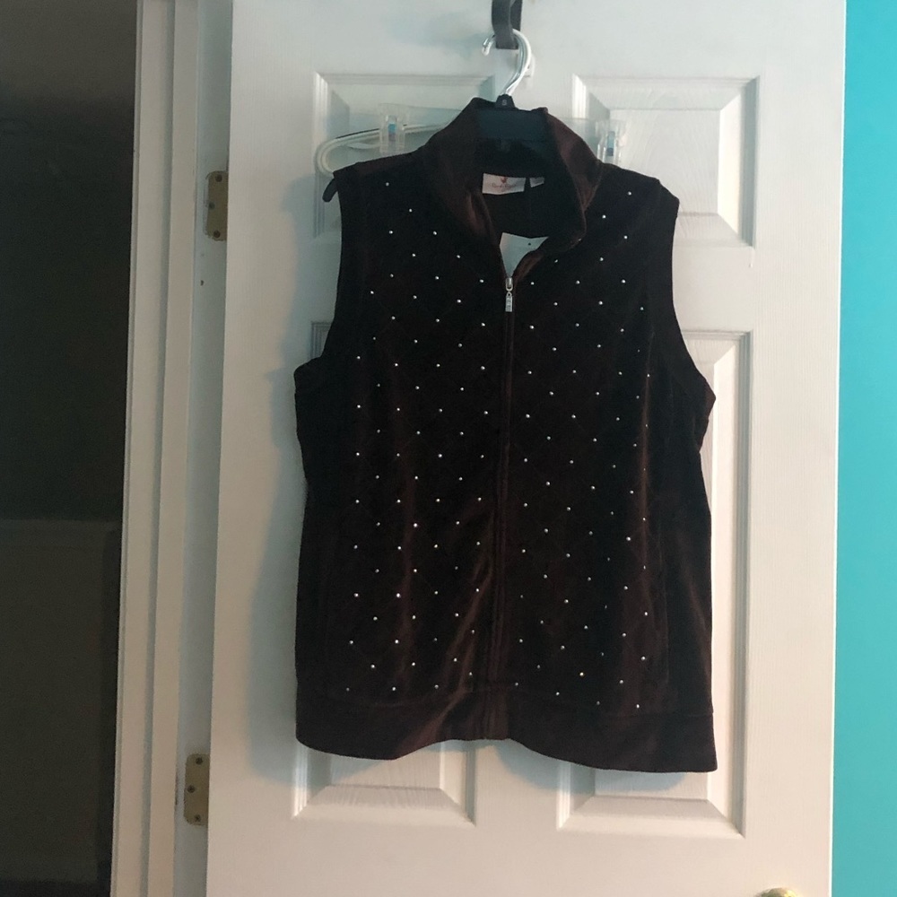 NWT Quacker Factory Full Zipper Velour Vest Bling & Sparkle